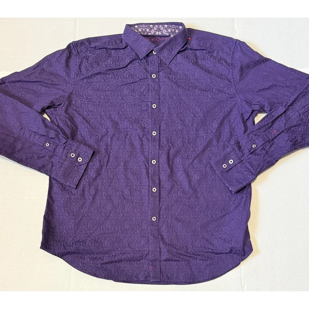 ROBERT GRAHAM - Men's Shirt - Purple Paisley Jacquard Long Sleeve Button - 2XL